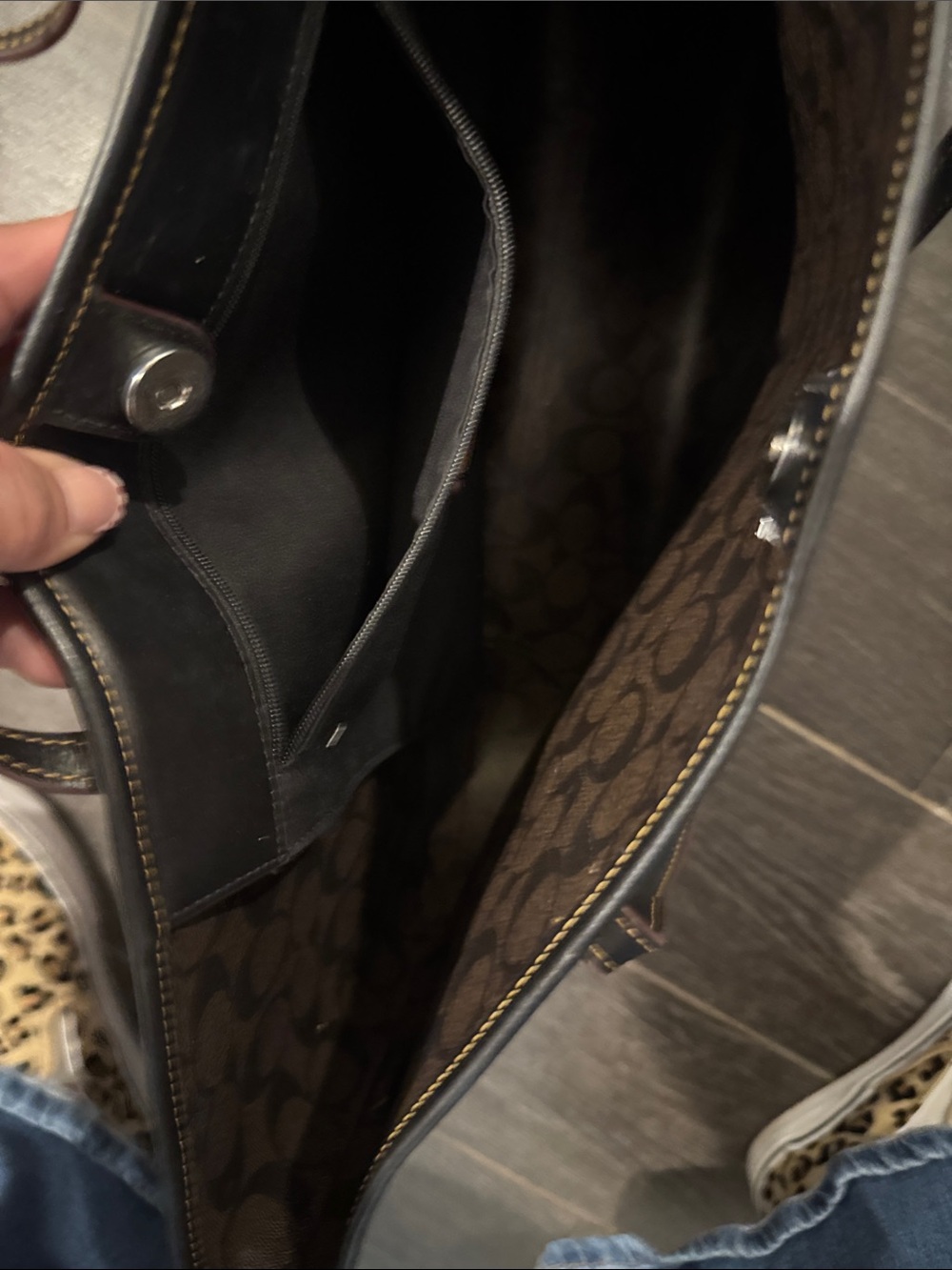 Coach Leopard-Print Leather Tote - Tan/Black - Picture 5 of 7